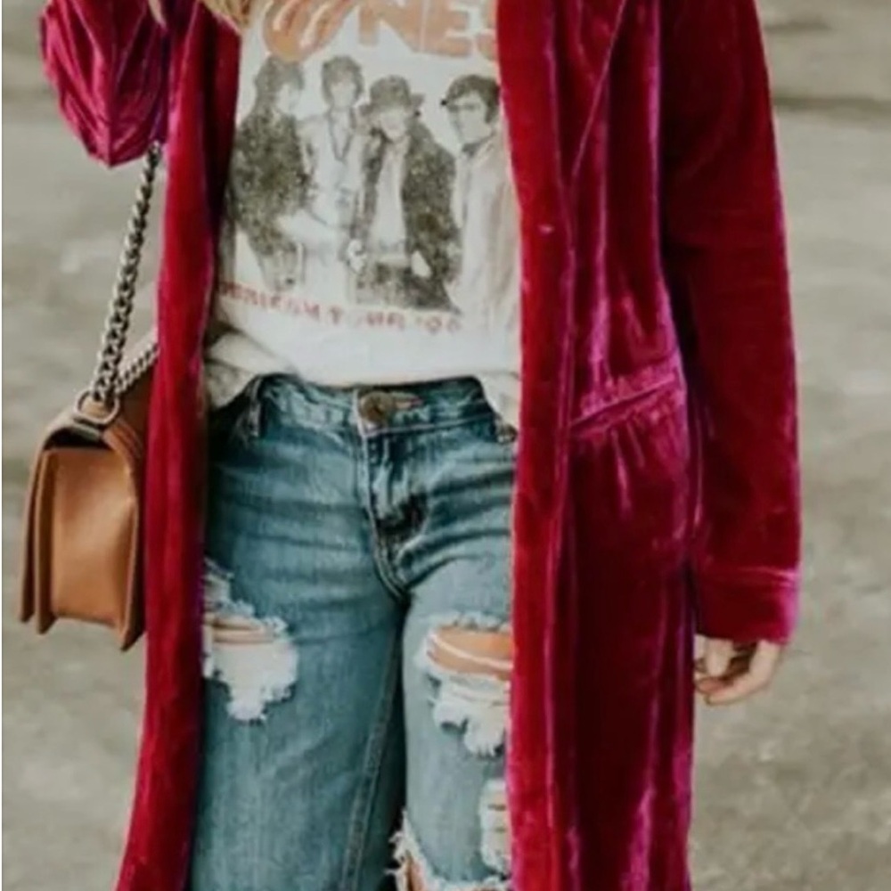 Red Velvet Long Coat Cardigan Medium